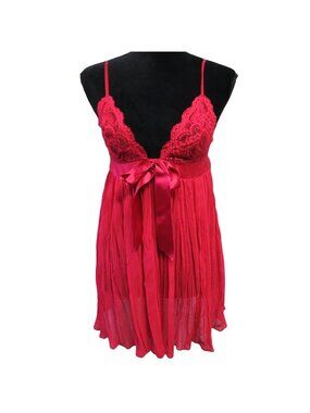 Victorias Secret Lingerie Sweet & Sexy Baby Doll Red Lacy Silky Nightie Size M
